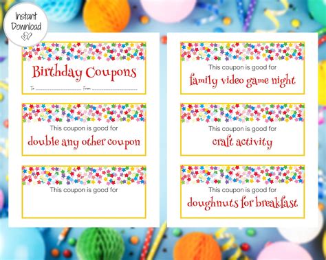 Birthday Kid Coupons Printable Coupons Birthday Coupons | Etsy