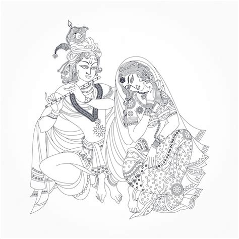 Premium Vector | Lord krishna in loves with radha playing flute ...