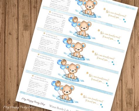 Bear Water Bottle Labels PRINTABLE Teddy Bear Baby Shower - Etsy