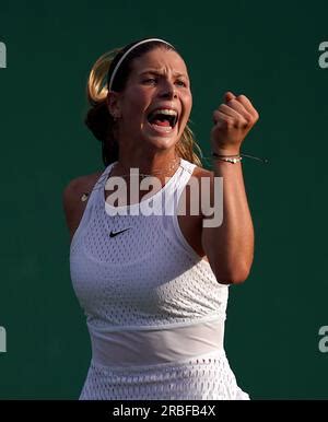 Hannah Klugman celebrates during her Girls singles match on day seven ...