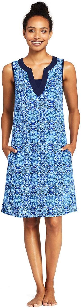 Amazon.com: Lands' End Women's Cotton Jersey Sleeveless Swim Cover-up Dress Print X-Large Deep ...