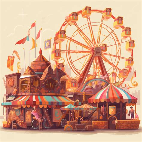 Premium Photo | A drawing of a carnival with a ferris wheel and a ...