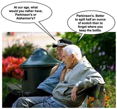 an elderly man sitting on a bench next to a trash can with two speech bubbles above it