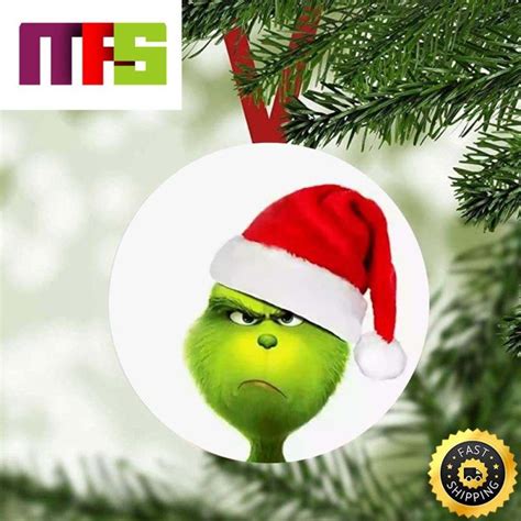 The Grinch In Cute Santa Hat Funny Christmas Tree Ornaments 2023 - Masteez