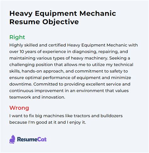 Top 17 Heavy Equipment Mechanic Resume Objective Examples