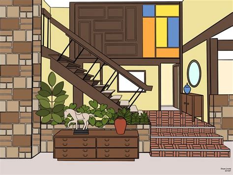 The Brady Bunch Staircase Art Brady Bunch Illustration | Etsy