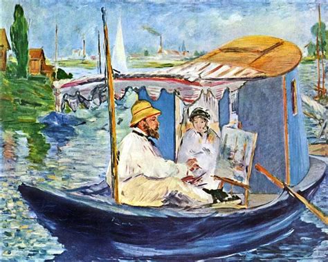 Monet Painting in his Studio Boat, 1874 by Édouard Manet