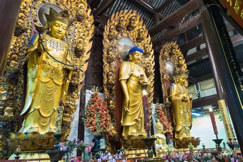 Buddhist God statue in the ancient longhua temple. China, Shanghai ...