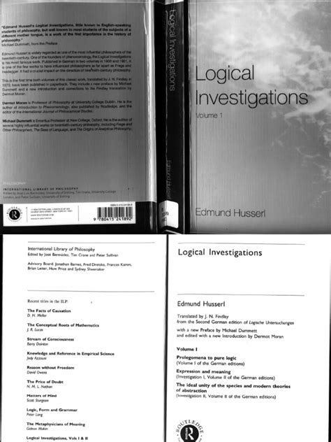 Husserl Edmund Logical Investigations 1 1900 | PDF