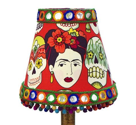 Hand crafted Mexicana Frida Kahlo lampshade or chandelier shade with mirror trimming and mini ...