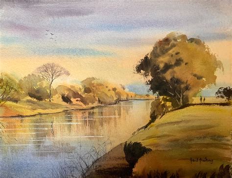 Tranquil River landscape paintings watercolour painting | Etsy