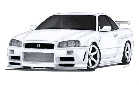 Nissan Skyline GT-R R34 Drawing by Vertualissimo | Nissan skyline, Nissan gtr skyline, Nissan ...