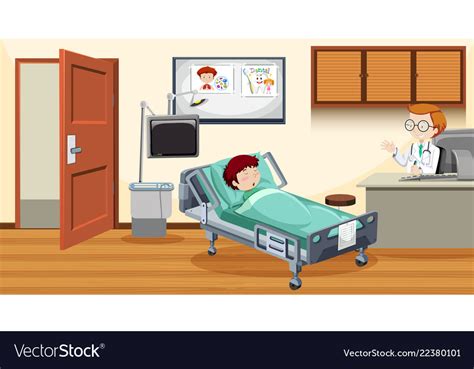 Sick child in bed at hospital Royalty Free Vector Image