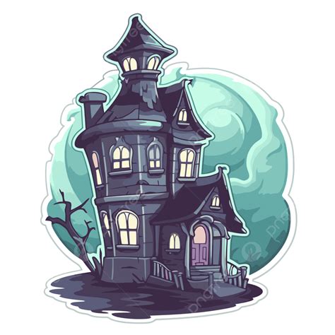 Halloween Stickers Image Of A Ghost House Clipart Vector, Haunted Mansion Tombston, Haunted ...
