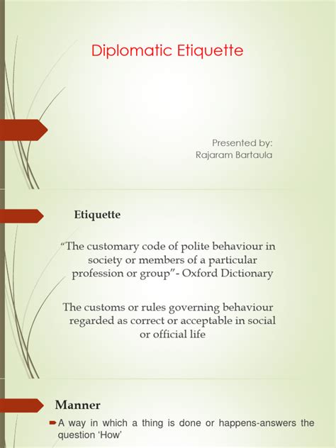 Diplomatic Etiquette, Prepared For Staff College | PDF