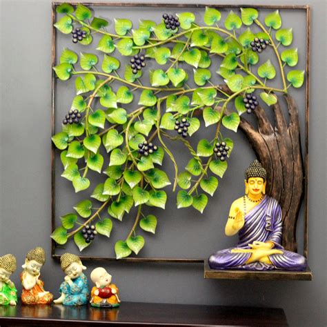 Buy Meditating Buddha With Tree Frame Metal Wall Art (Blue) Online in ...