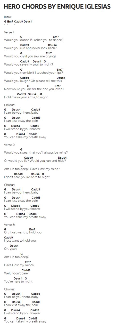 Enrique Iglesias Hero Guitar Chords