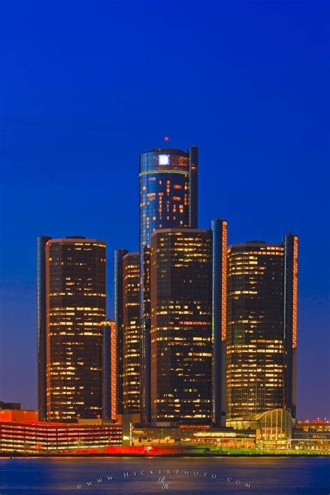 GM High Rise Office Buildings Detroit Twilight | Photo, Information