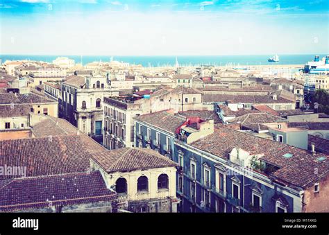 Catania, aerial cityscape, traditional architecture of Sicily, Southern ...