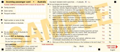 15 - Incoming passenger card - Sample - Australian Customs Service