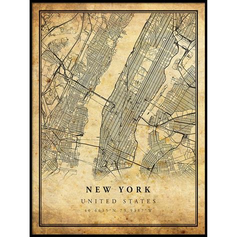 Vintage Map of Manhattan, Vintage Central Park Map, Vintage Blueprint ...