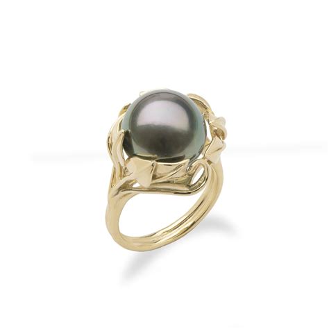 Tahitian Black Pearl Ring in Gold - 12-13mm – Maui Divers Jewelry