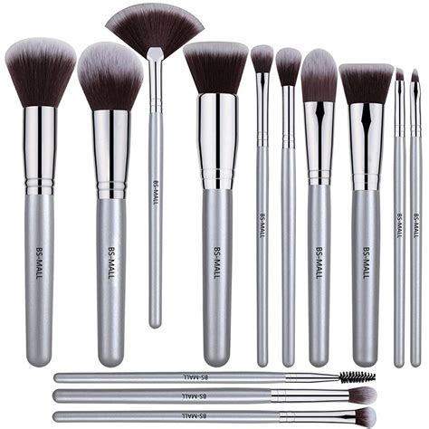 BS-MALL 13 PCS Makeup Brush Set Premium Synthetic Silver Foundation Blending Blush Face Powder ...