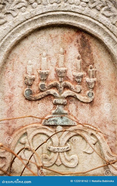 Jewish Headstone Flowers Stone Symbol Embem Background Cemetery Old Granit Marble Font Letters ...