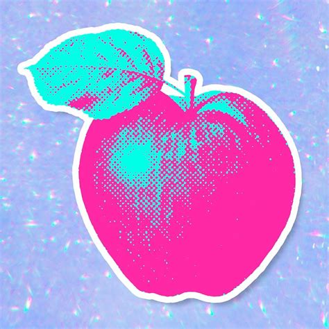 Pink apple halftone style sticker | Free PSD - rawpixel