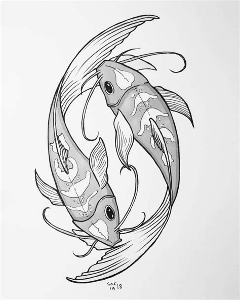 Black and White Ink Animal Drawings | Koi fish drawing, Fish drawings ...