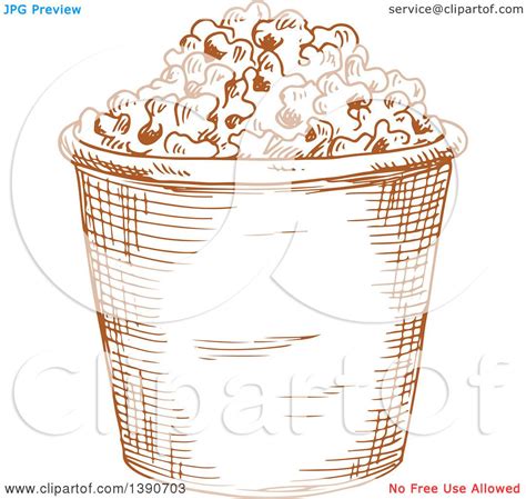 Clipart of a Brown Sketched Bucket of Popcorn - Royalty Free Vector ...