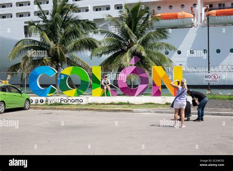 People Pose And Photograph At The Colon Panama 3D Sign At The Cruise ...