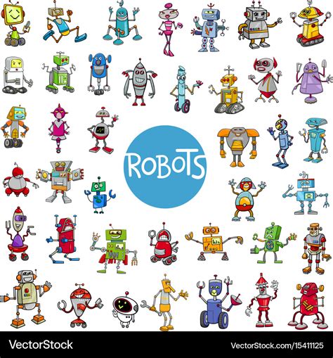 Cartoon robot characters big set Royalty Free Vector Image