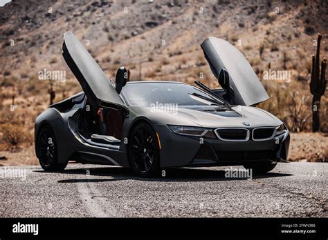 BMW i8 Roadster with matte green wrap Stock Photo - Alamy