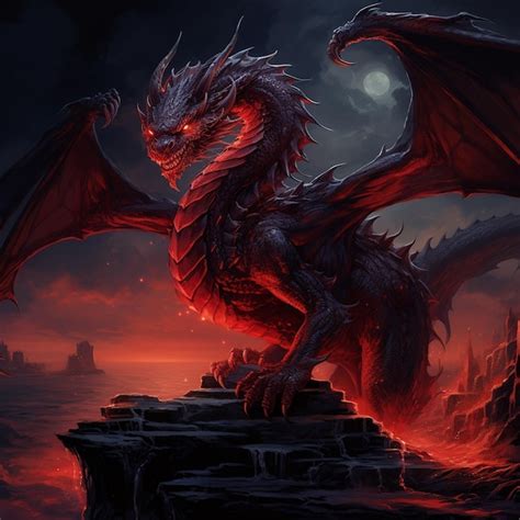 Premium AI Image | A dark fantasy illustration of a firebreathing red ...