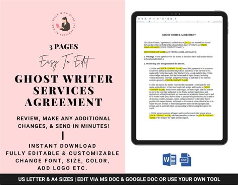 Editable Ghost Writer Contract Writer Contract Editor Agreement Content ...