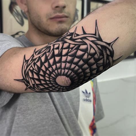 Spider Web Tattoo On Elbow For Men