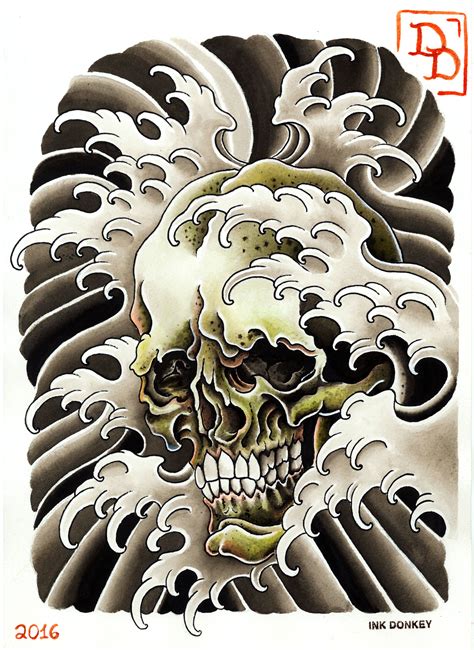 Japanese skull tattoo flash drawing design | Tatuajes, Japon, Dibujos