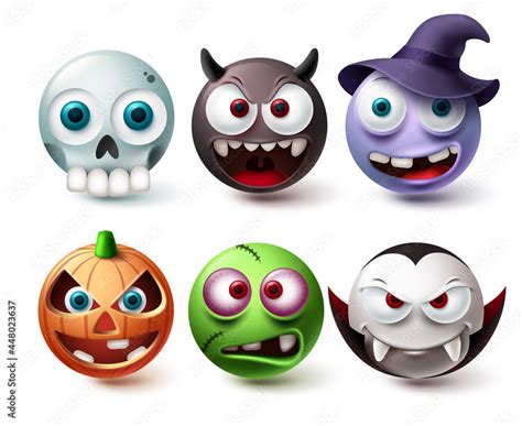 Smileys halloween emoji vector set. Smiley emojis horror character ...