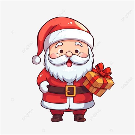 Merry Christmas With Cartoon Santa Claus Holding Christmas Present Illustration, Christmas ...