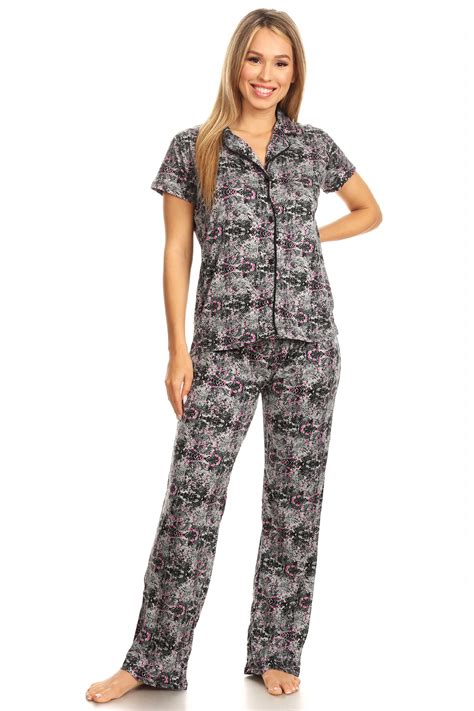 Fashion Brands Group - Womens Sleepwear Pajamas Set Woman Short Sleeve Button Down set - Walmart ...