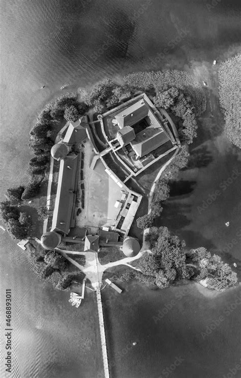 Trakai Castle from the air, downward aerial view Stock Photo | Adobe Stock