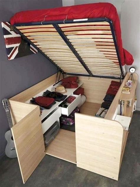 40 Cool Design RV Camper Storage Ideas | Space saving beds, Tiny house storage, Elegant bedding