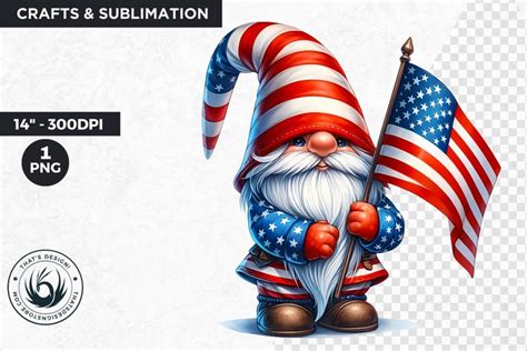 Patriotic Gnome Clipart PNG, 4th of july, Veteran day