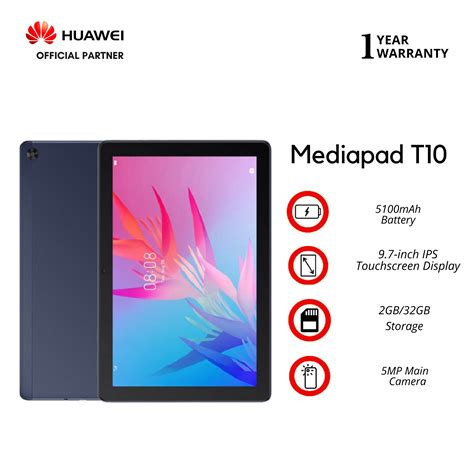 Huawei Matepad T10 (WIFI Only) (32GB+2GB ROM) 9.7-inch Display, Single Camera Tablet with Free ...