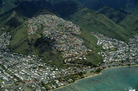 Aerial of Kawaikui Beach Park, Maunalua Bay, Nui Valley and Aina Haina ...