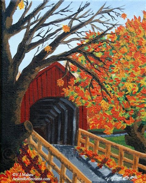 Autumn Tree, Fall Tree, Autumn Home Decor, Covered Bridge Art, Acrylic ...