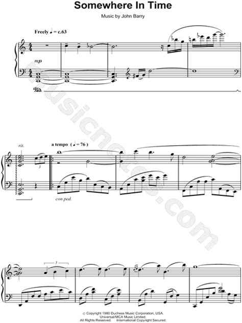 "Somewhere in Time" from 'Somewhere in Time' Sheet Music (Piano Solo ...