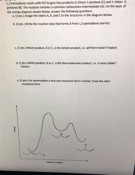 Solved 1,3-Pentadiene reacts with HCl to give two | Chegg.com