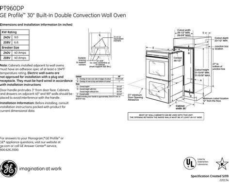 GE PROFILE PT960DPBB DIMENSIONS AND INSTALLATION INFORMATION Pdf Download | ManualsLib